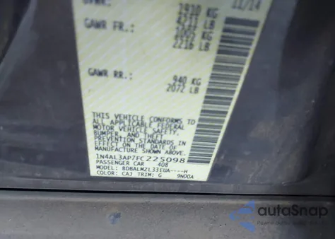 2015 Nissan Altima 2.5/2.5 S/2.5 Sl/2.5 Sv from USA, damaged, VIN 1N4AL3AP7FC225098